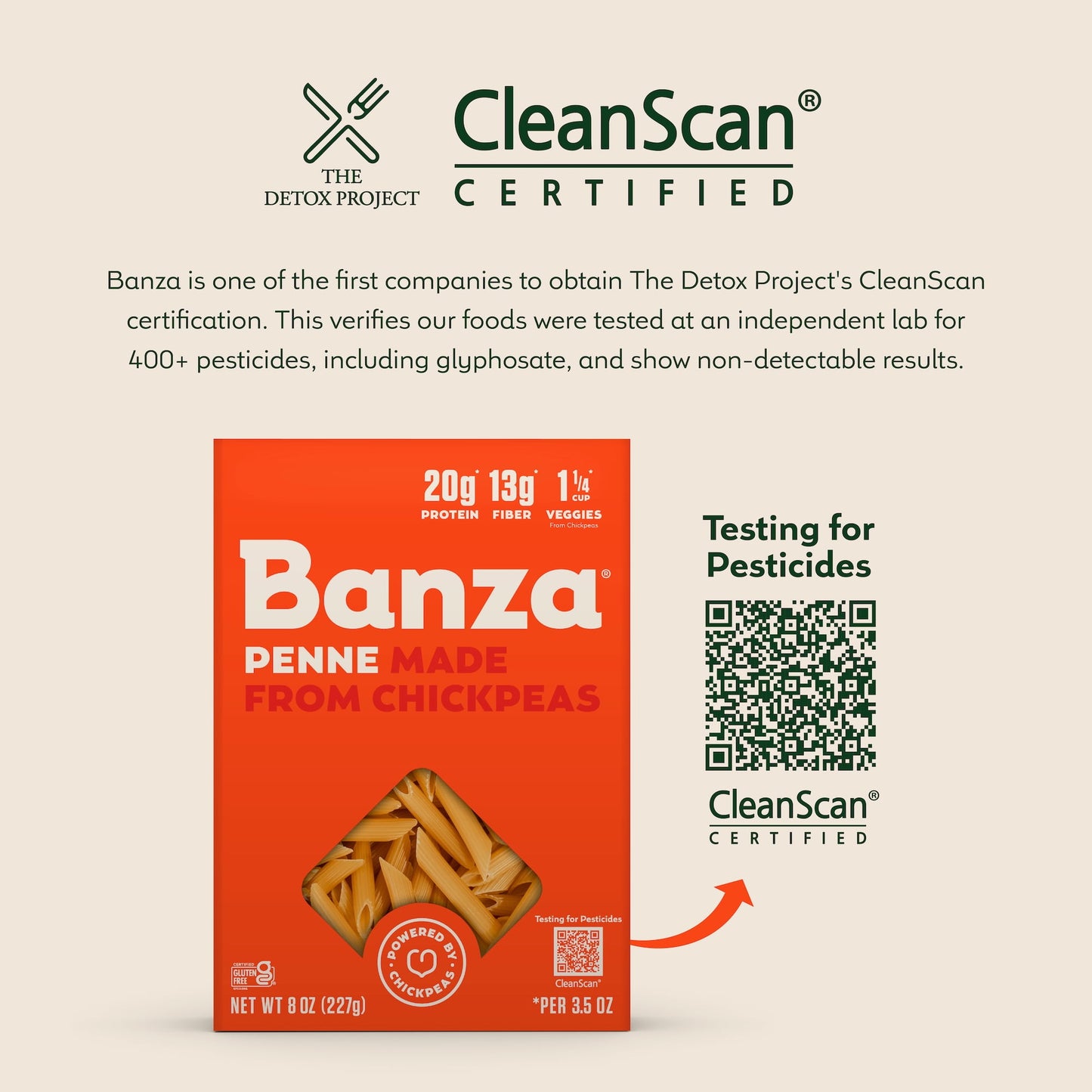Banza Penne Pasta from Chickpeas, Shelf-Stable Protein Noodles, 8oz (Pack of 2)