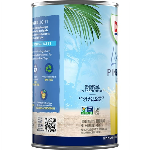 Dole Light Pineapple Juice Drink, 46 fl oz Can (Pack of 2)