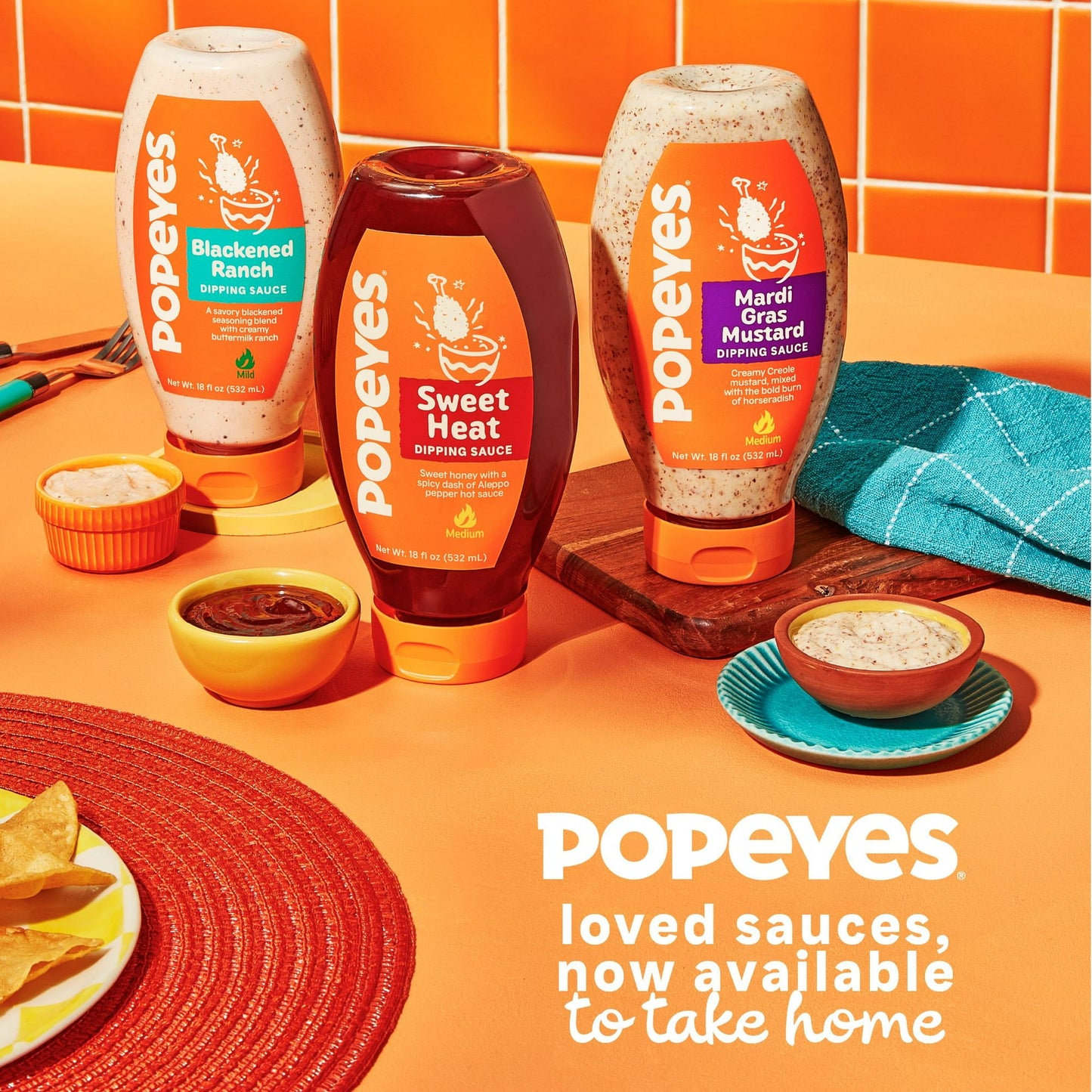 Popeyes Sauce Variety Pack (Blackened Ranch, Sweet Heat, and Mardi Gras Honey Mustard)