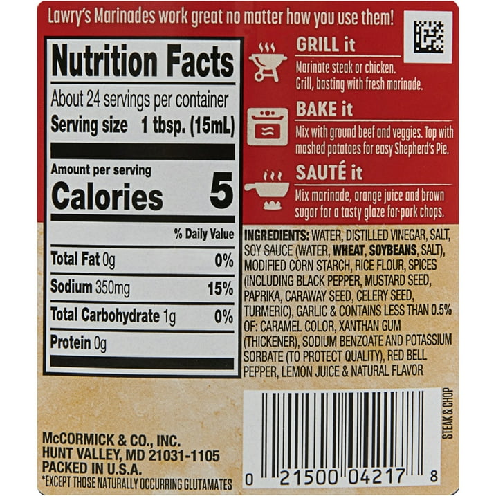Lawry's Steak & Chop Marinade, 12 fl oz Bottle (Pack of 4)