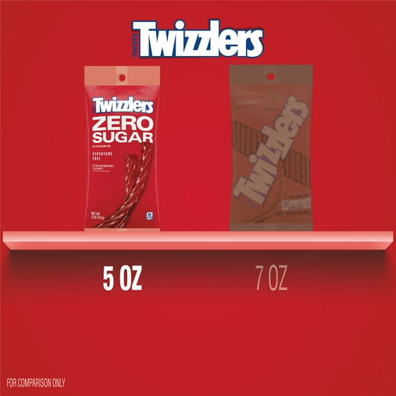 Twizzlers Zero Sugar Twists Strawberry Flavored Licorice Style Candy, Bag 5 oz, Pack of 4