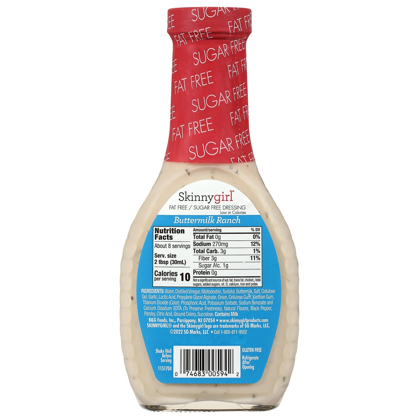 Skinnygirl, Fat-Free, Sugar-Free Buttermilk Ranch Salad Dressing, 8 fl oz (Pack of 2)
