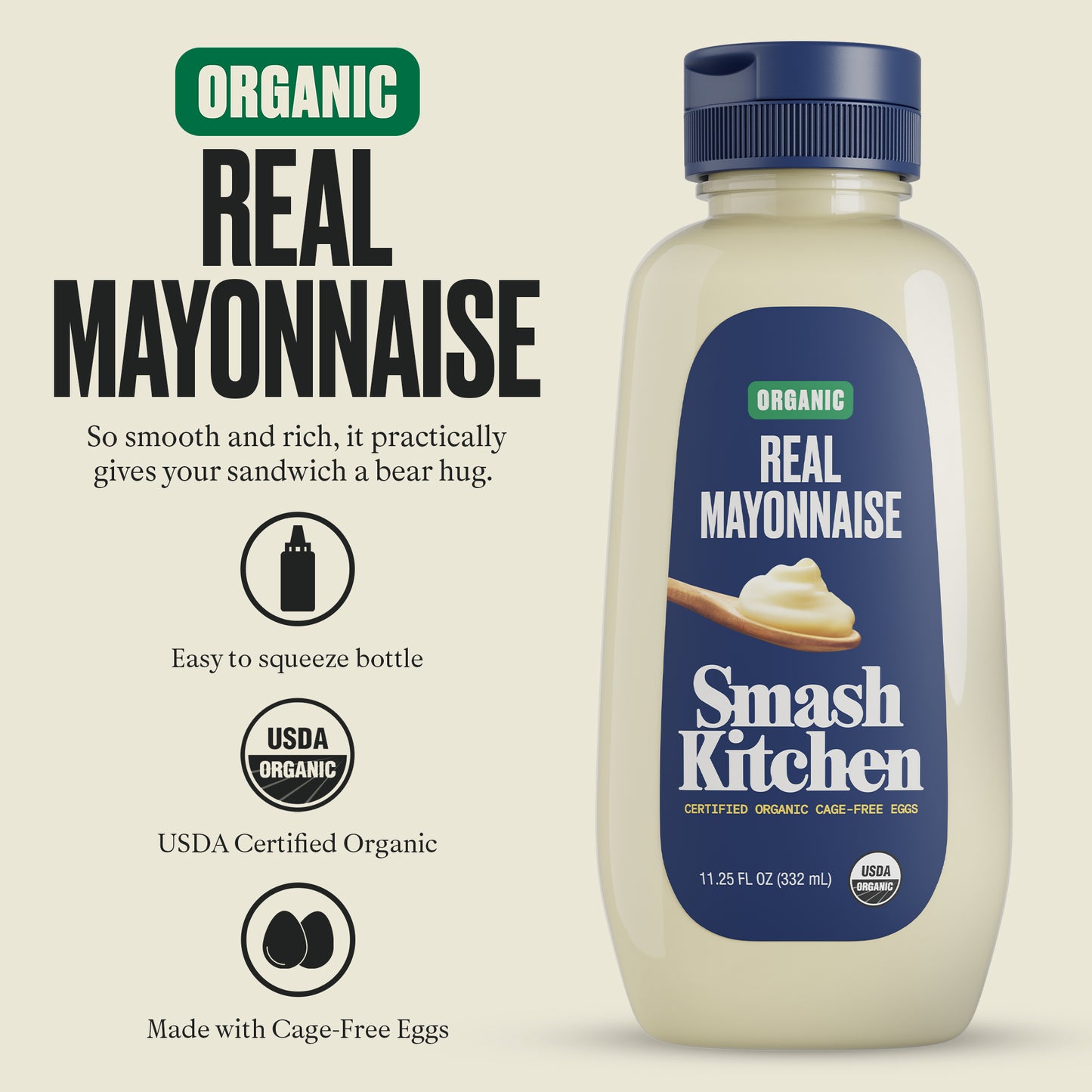 Smash Kitchen Organic Real Mayonnaise, 11.25 oz Bottle (Pack of 4)