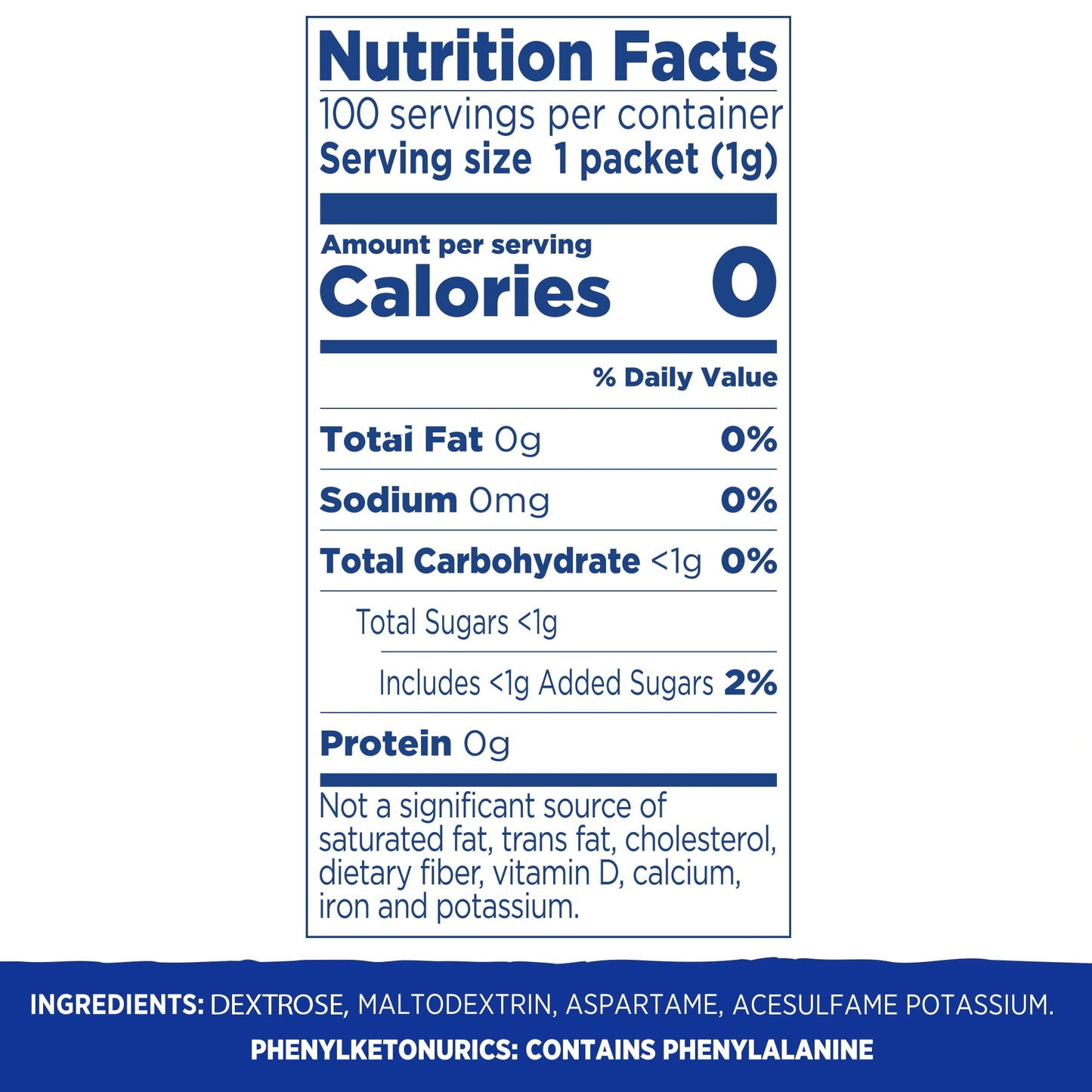 EQUAL 0 Calorie Sweetener, Aspartame and Acesulfame-K Sweetener Packets, Zero Calorie Sugar Alternative, Erythritol Free, 100 count (Pack of 1)