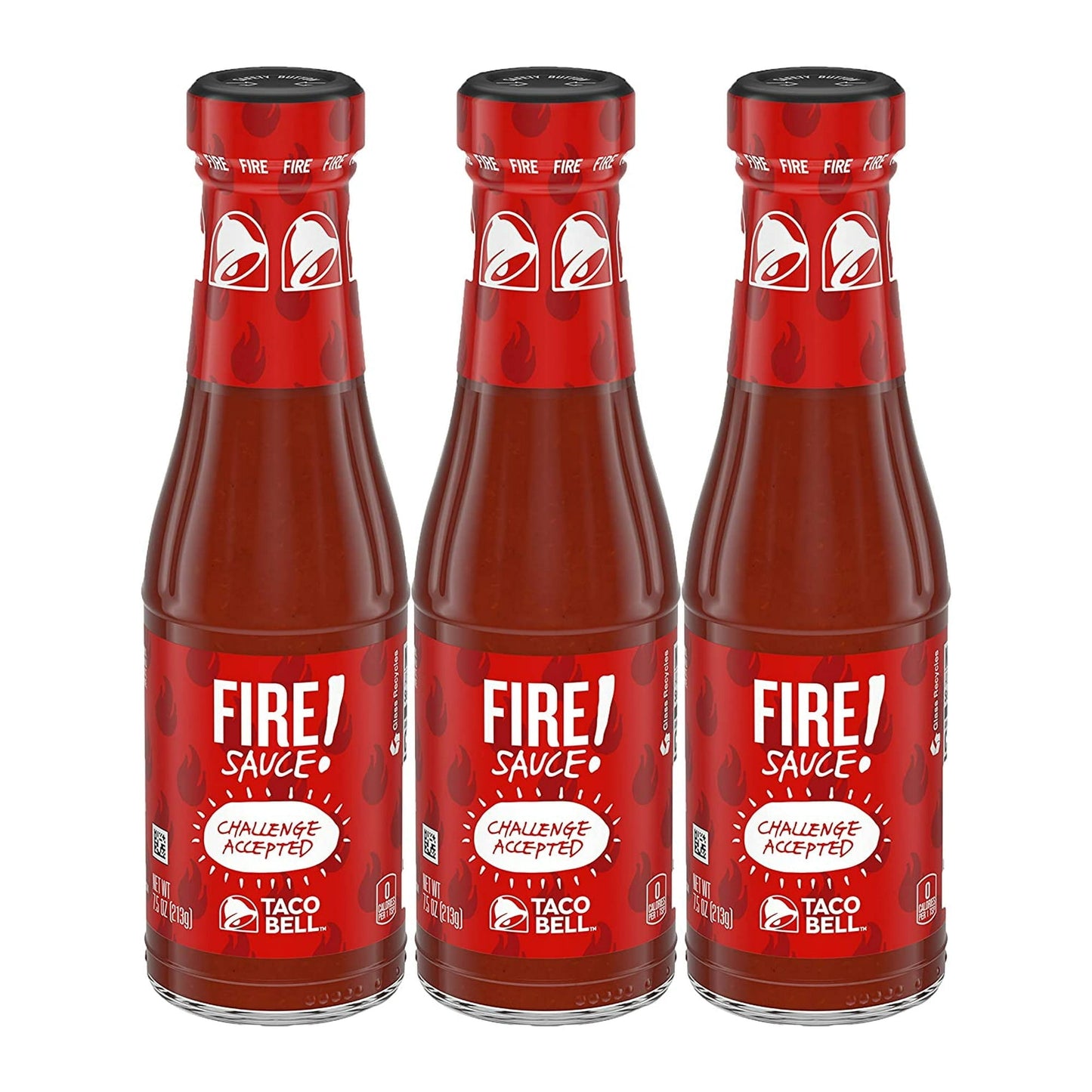 Taco Bell Fire Sauce Glass Bottle, 7.5 OZ (Pack of 3)