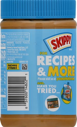 SKIPPY No Sugar Added Creamy Peanut Butter, Shelf-Stable, 16 oz Plastic Jar, Pack of 2