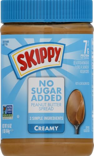 SKIPPY No Sugar Added Creamy Peanut Butter, Shelf-Stable, 16 oz Plastic Jar, Pack of 2