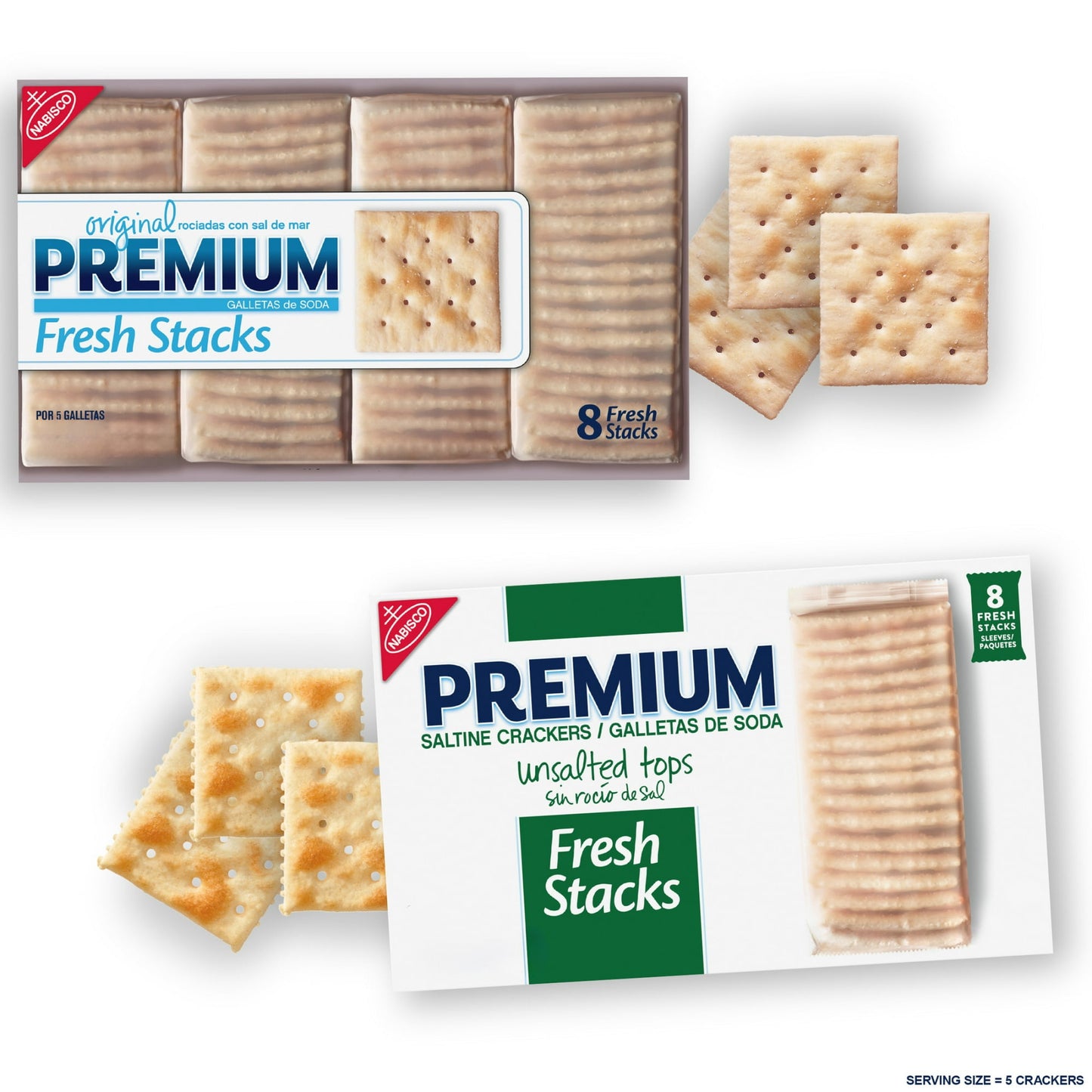 Premium Fresh Stacks Unsalted Tops Saltine Crackers, Travel Snacks, 14.2 oz (8 Multi Snack Packs) (Pack of 4)