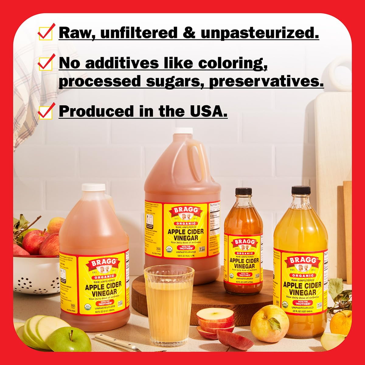 Bragg Organic Raw & Unfiltered Apple Cider Vinegar 32 fl oz-Pack of 4