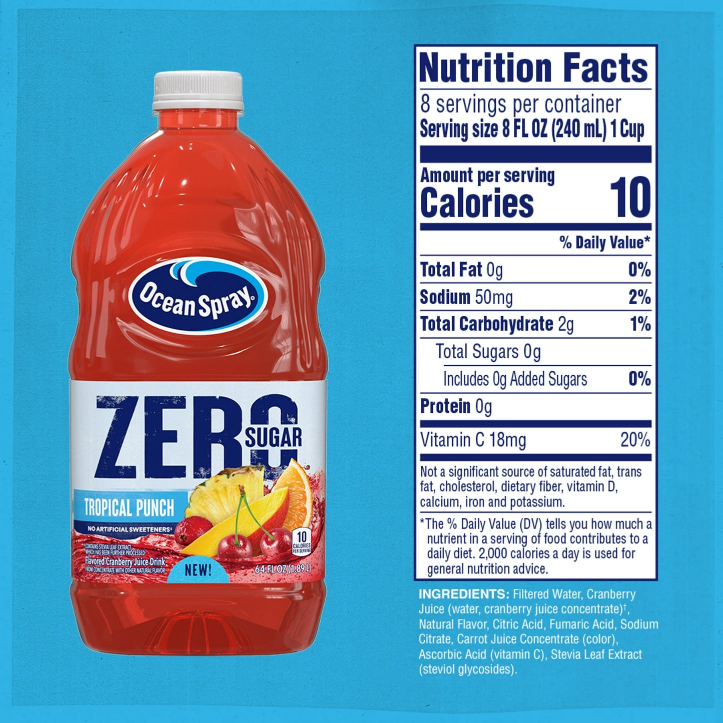 Ocean Spray® 64oz Zero Sugar Tropical Punch Juice, Pack of 2