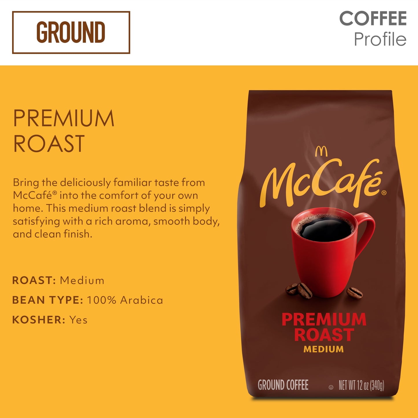 McCafe Premium Roast, Medium Roast, Ground Coffee, 12 oz, Pack of 4