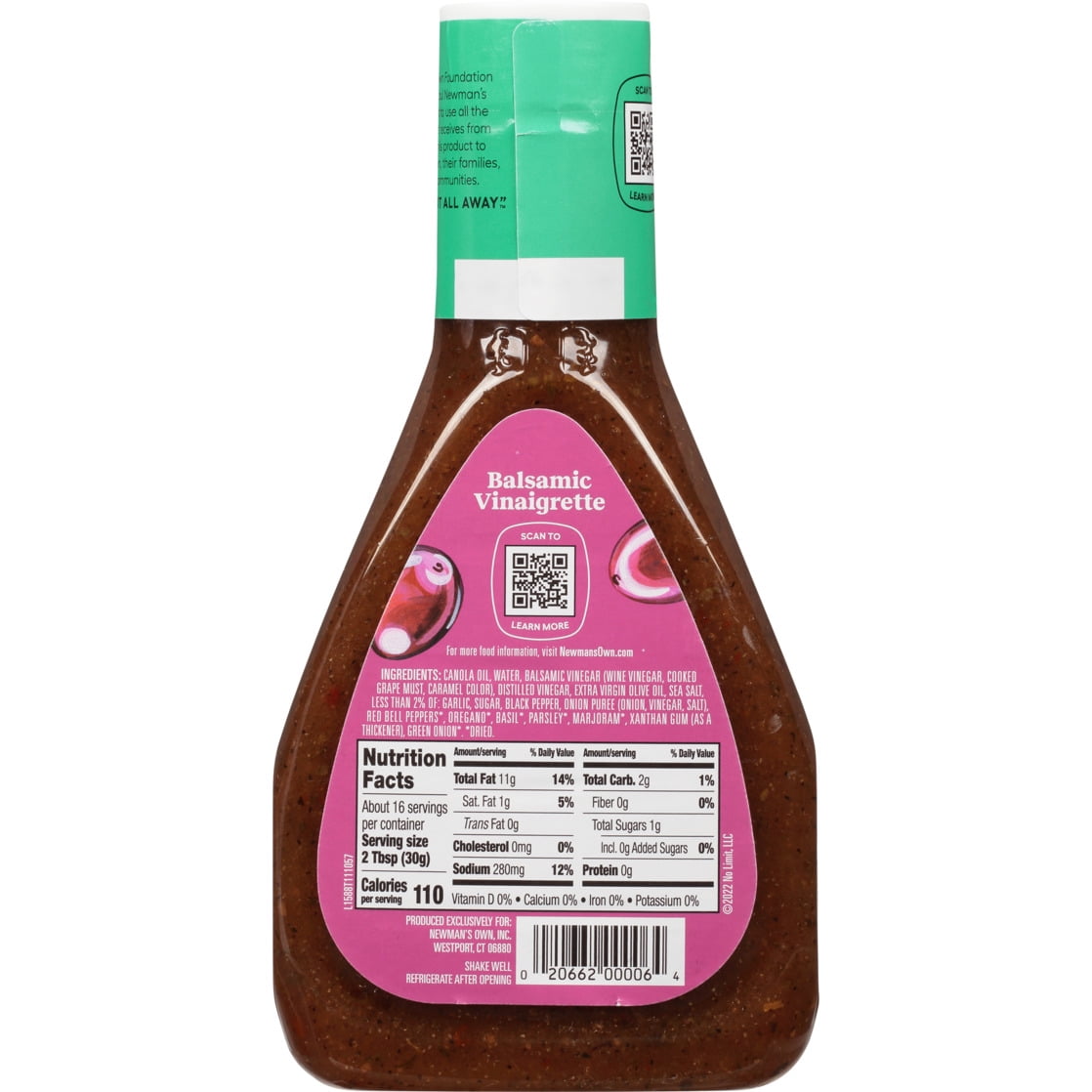 Newman's Own Salad Dressing, Light Balsamic Vinaigrette, 16oz bottle, Pack of 2