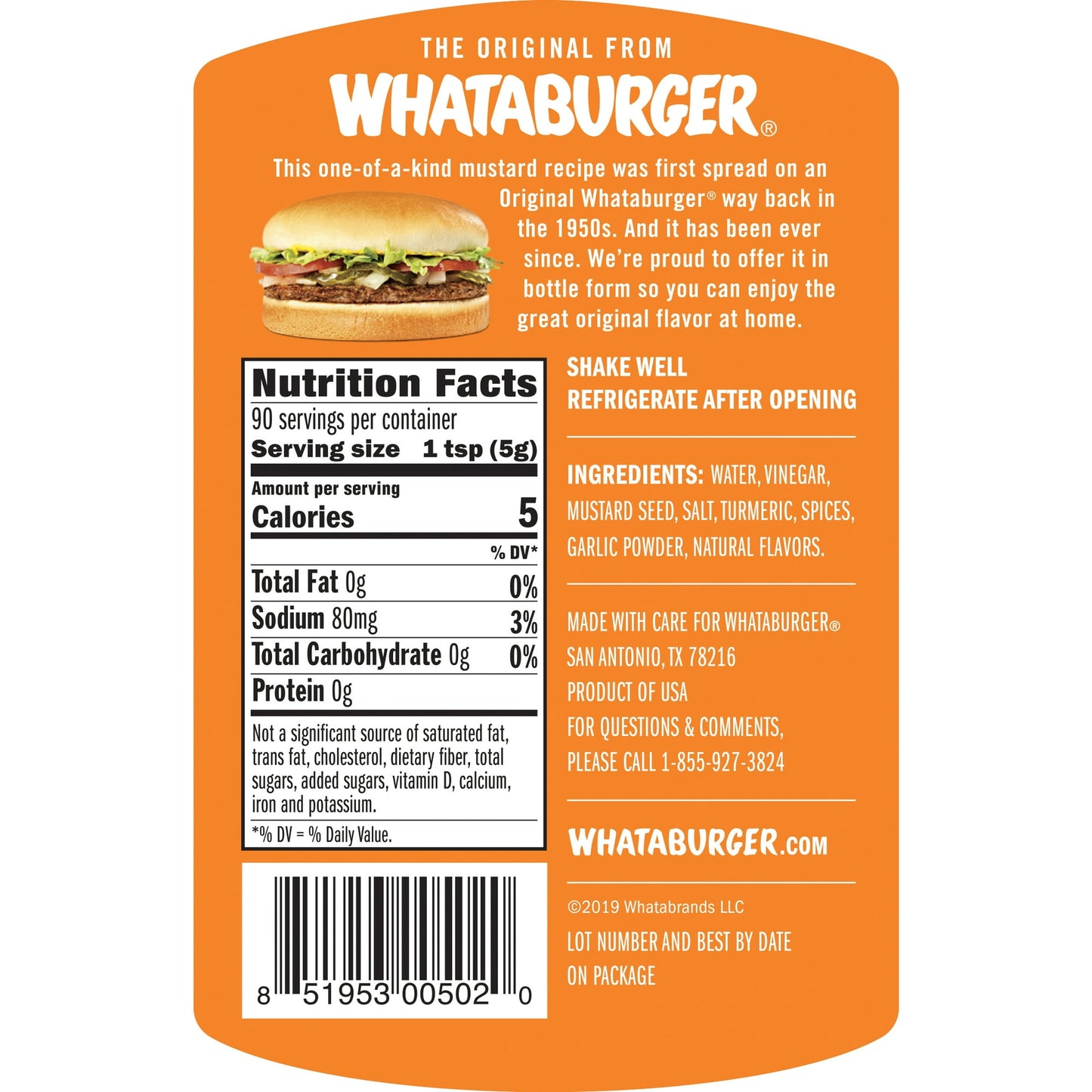 Whataburger Original Mustard - 16 Oz , 1 bottle