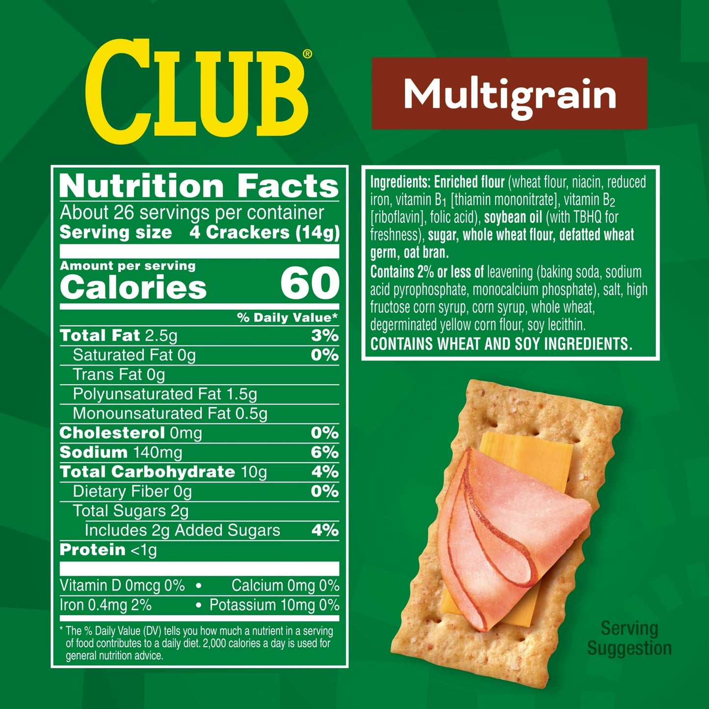 Club Multigrain Crackers, Lunch Snacks, 12.7 oz, Pack of 4