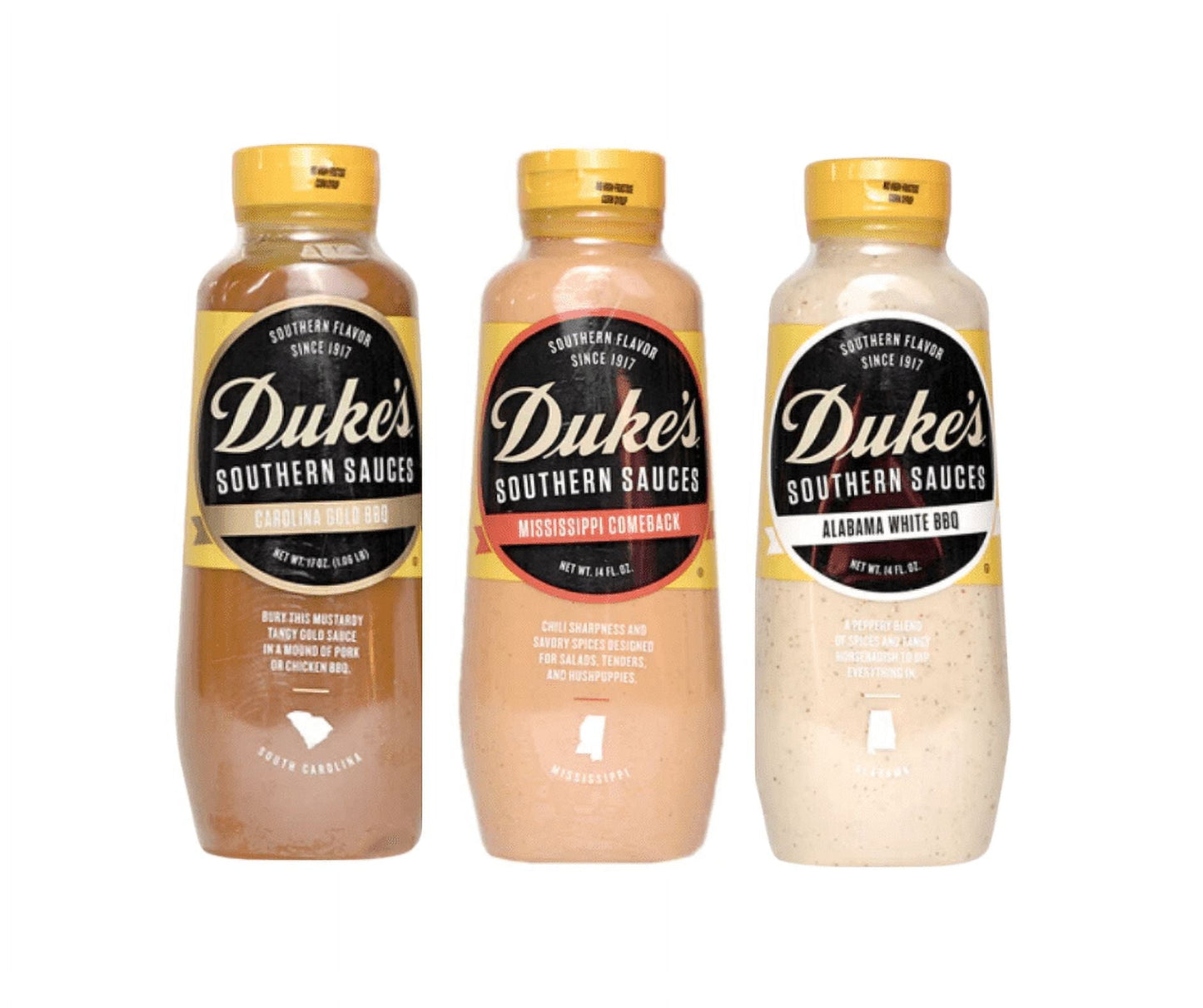 Duke's Southern Sauces - Alabama White BBQ, Carolina Gold BBQ, and Mississippi Comeback Sauce. (1 of Each)