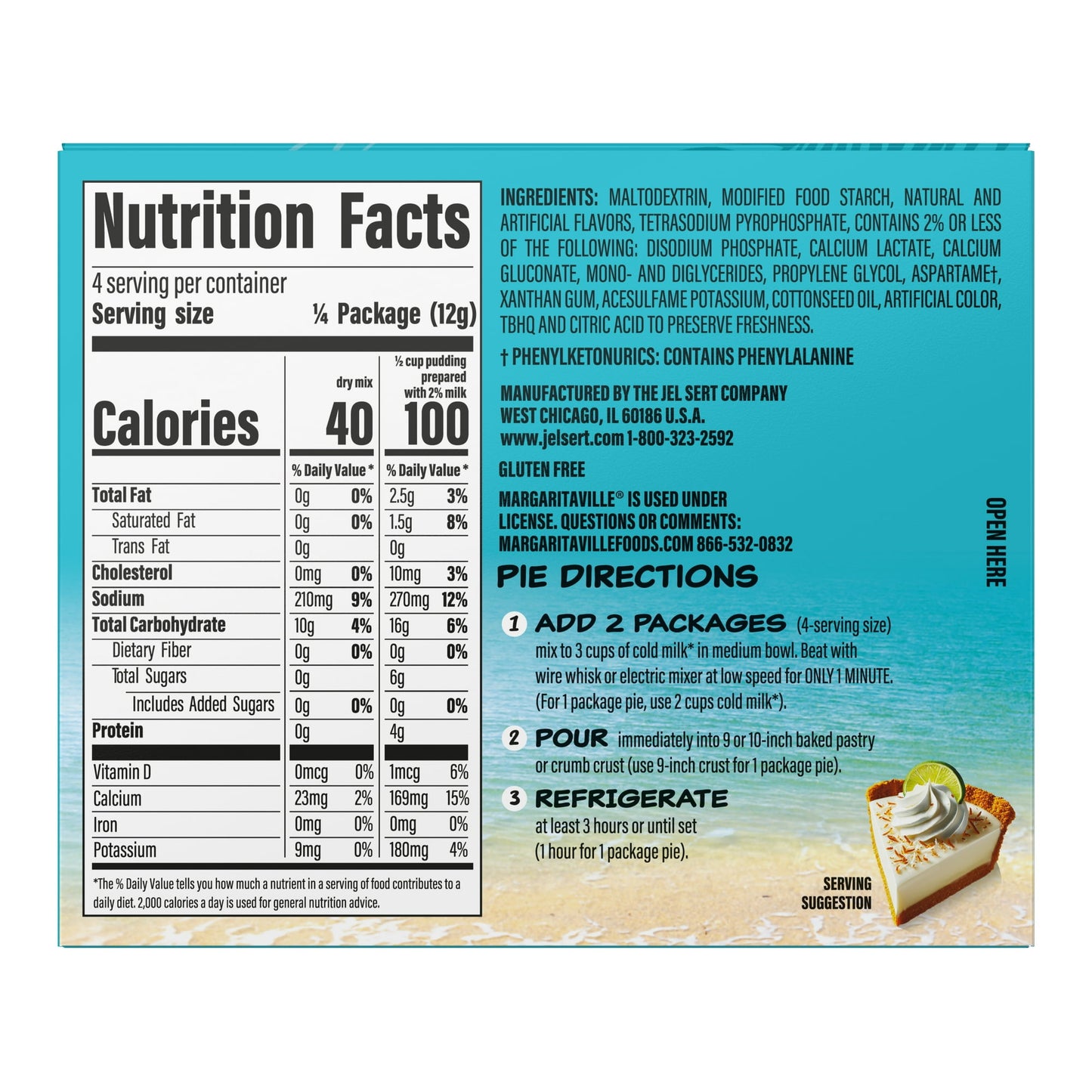 Margaritaville Coconut Key Lime Sugar Free Instant Pudding Mix and Pie Filling, 4 Servings, 1.70 oz Box (Pack of 5)