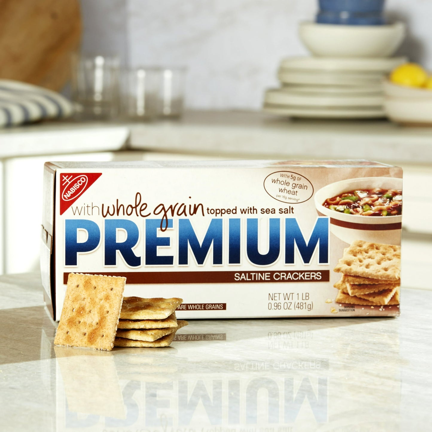 Premium Saltine Crackers, with Whole Grain Wheat, Lunch Snacks, 1.06 lb (Pack of 4)