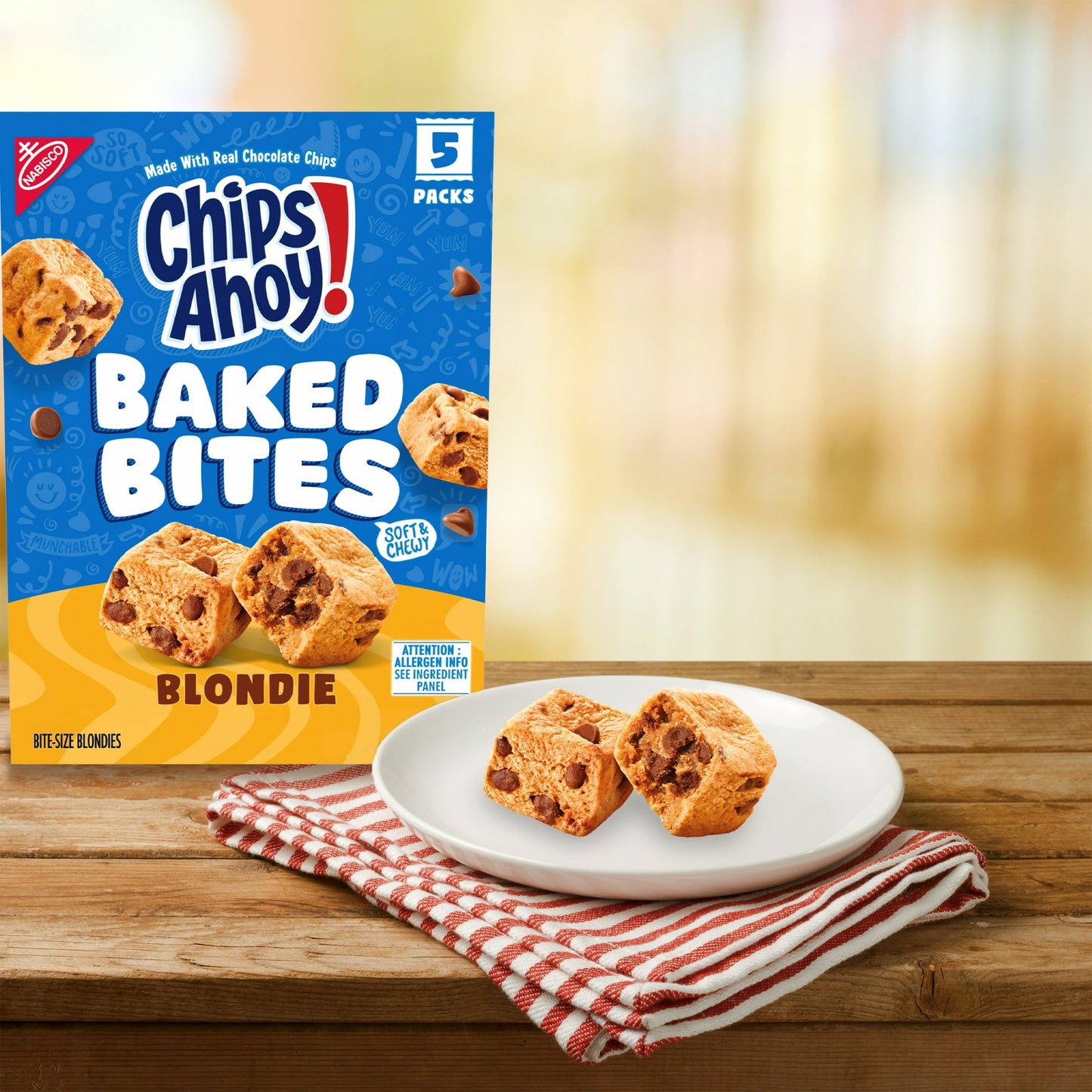 CHIPS AHOY! Chocolate Chip Cake Bites, Baked Blondie, 5 - 1.5 oz Packs Shelf Stable Cardboard Box, Pack of 2