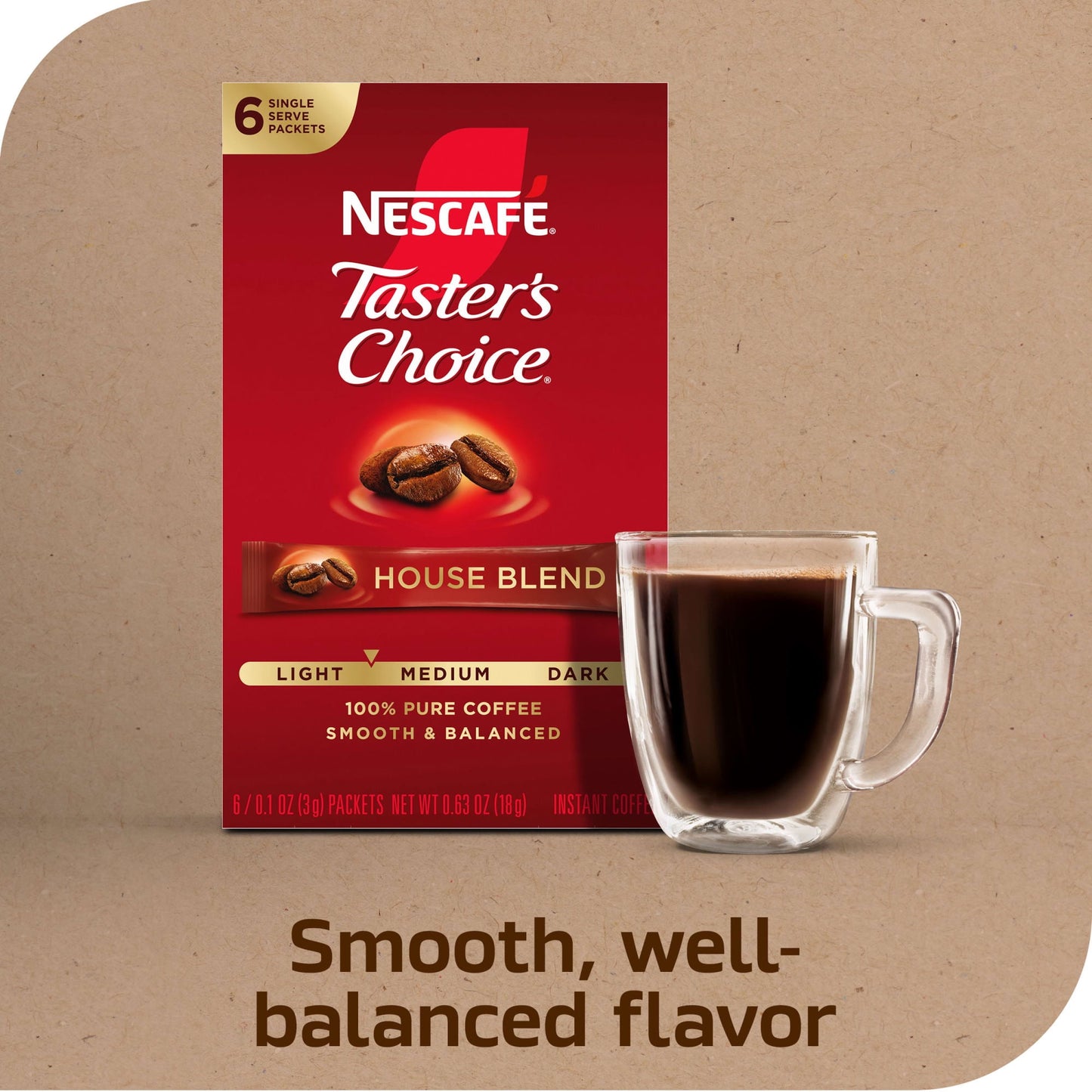 NESCAFÉ Taster's Choice House Blend, Light Medium Roast Instant Coffee, 1 Box, 6 Packets(Pack of 2)