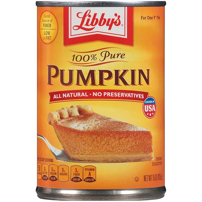 Libby's 100% Pure Canned Whole Pumpkin Mix All Natural No Preservatives, 15 oz, 3.5 Servings (Pack of 4)