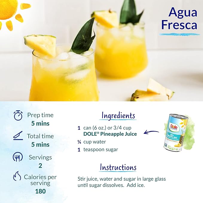 Dole All Natural 100% Pineapple Juice, 46 fl oz Can (Pack of 2)