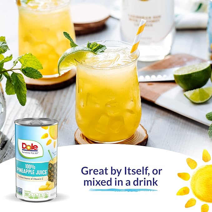 Dole All Natural 100% Pineapple Juice, 46 fl oz Can (Pack of 2)