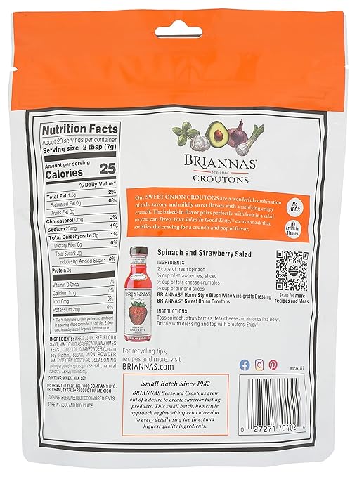 Brianna’s Sweet Onion Flavored Croutons (5 oz) Pack of 4