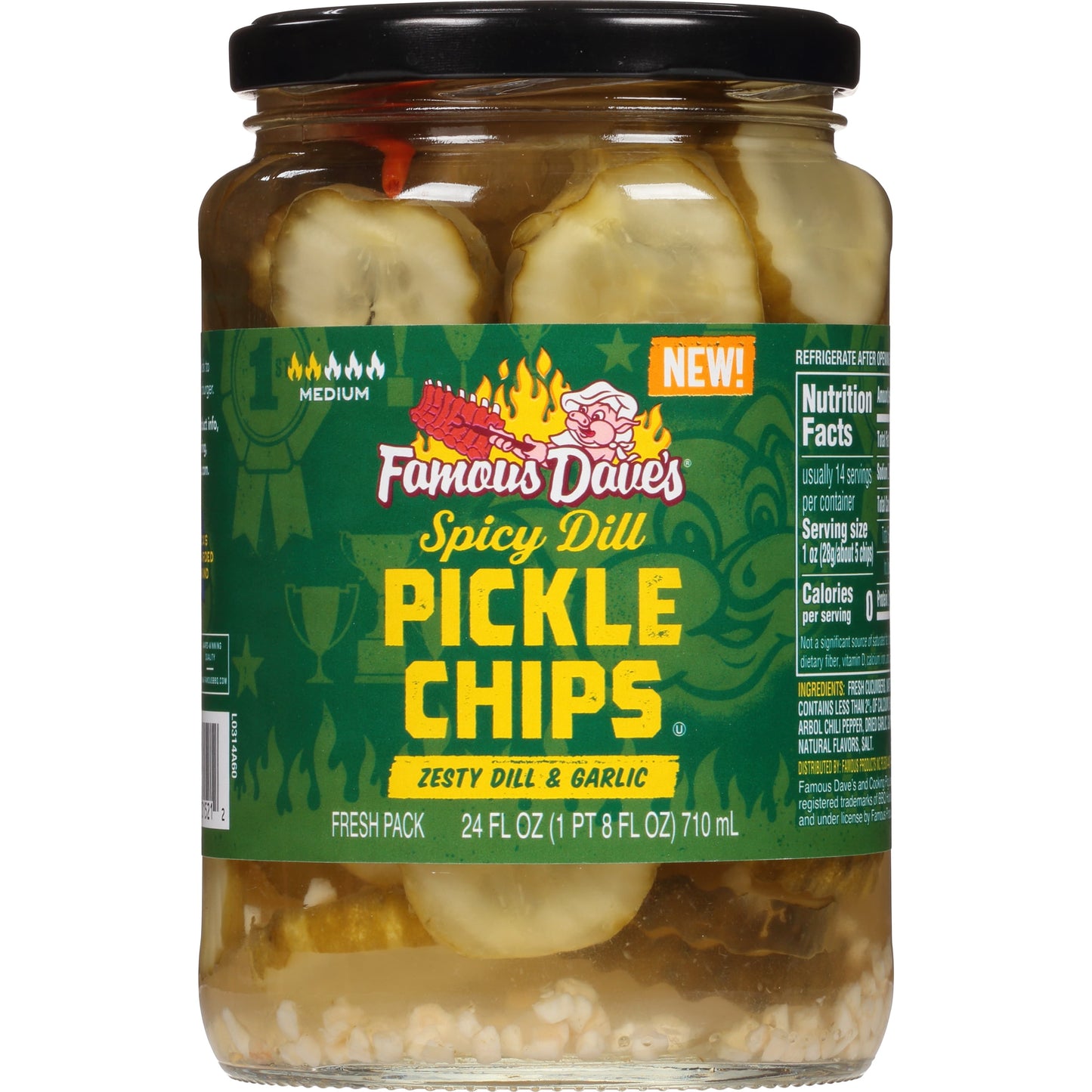 Famous Dave's Spicy Dill Pickle Chips, 24 fl oz Jar (Pack of 2)