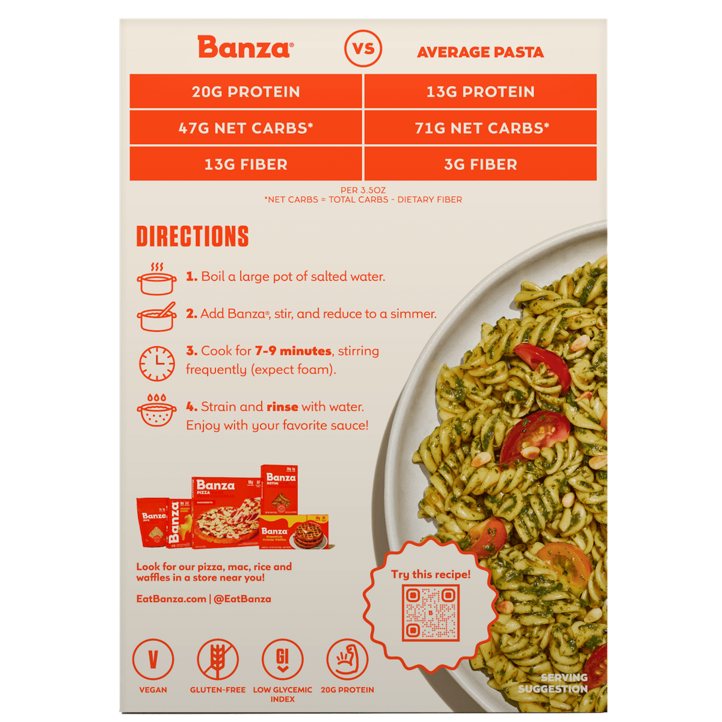 Banza Rotini Pasta from Chickpea Noodles, 8oz (Pack of 4)