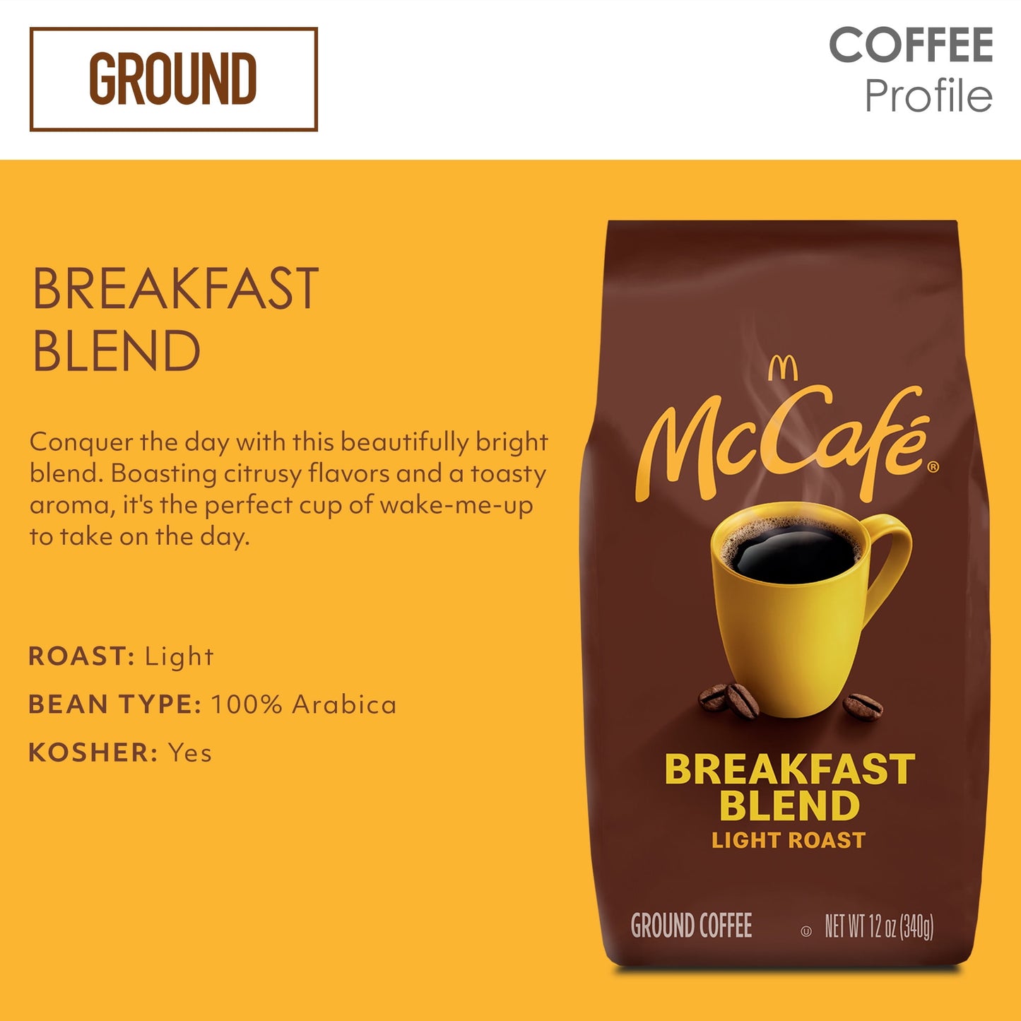 McCafe Breakfast Blend, Medium Roast, Ground Coffee, 12 oz, Pack of 4