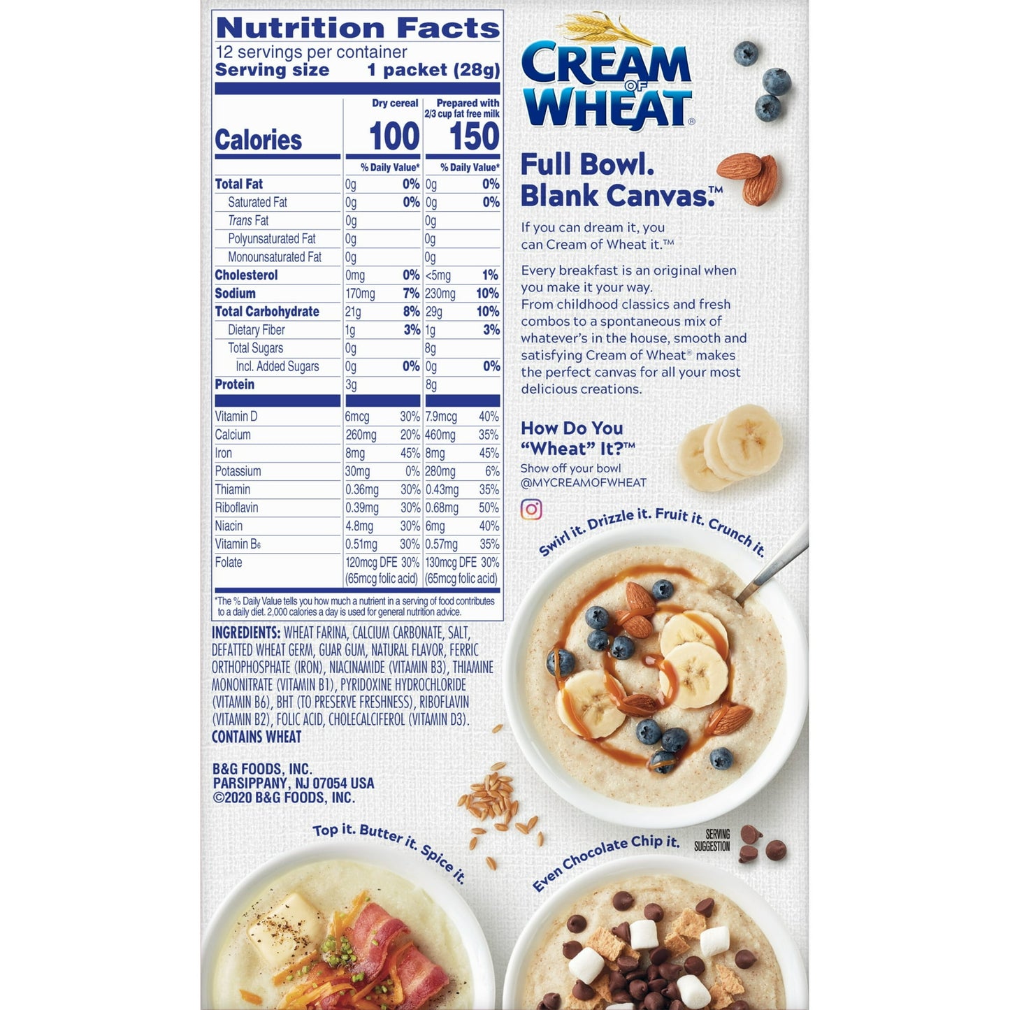 Cream of Wheat Instant Hot Cereal, Original Flavor, Kosher, Shelf-Stable, 12 oz (Pack of 2)