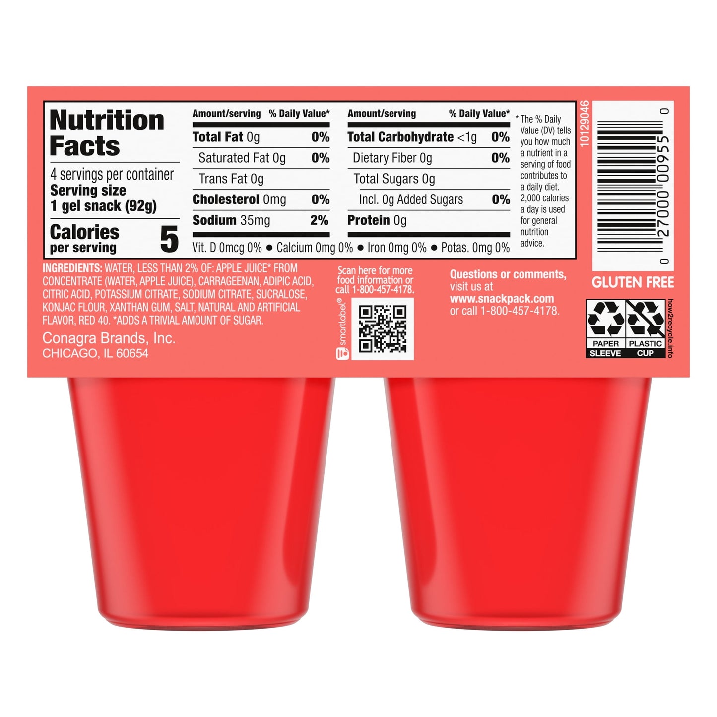 Snack Pack Zero Sugar Strawberry Flavored Juicy Gels, Lunchbox Snack, 3.25 oz Snack Cups, 4 Count, Pack of 4