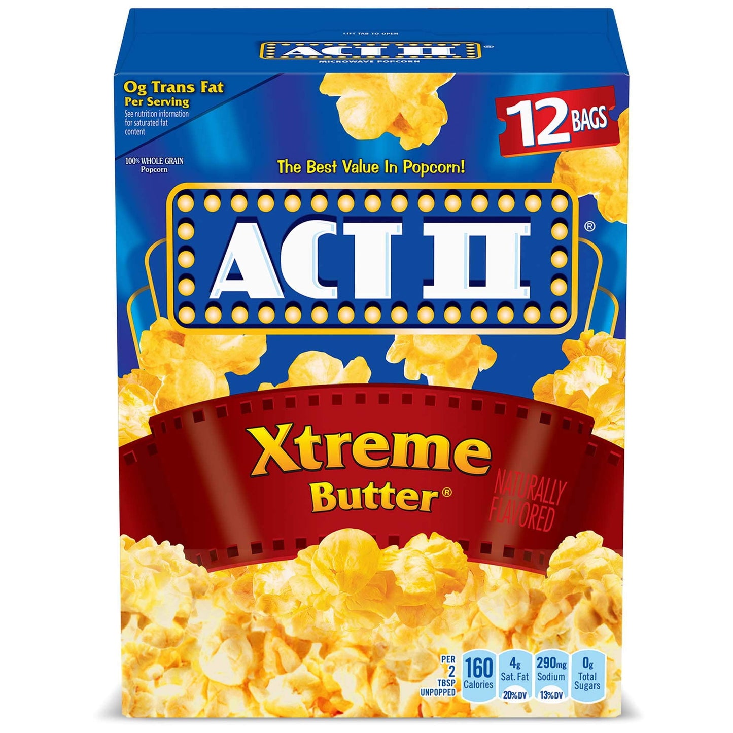 Act II Xtreme Butter Microwave Popcorn, 2.75 oz, 12 Count, Pack of 4