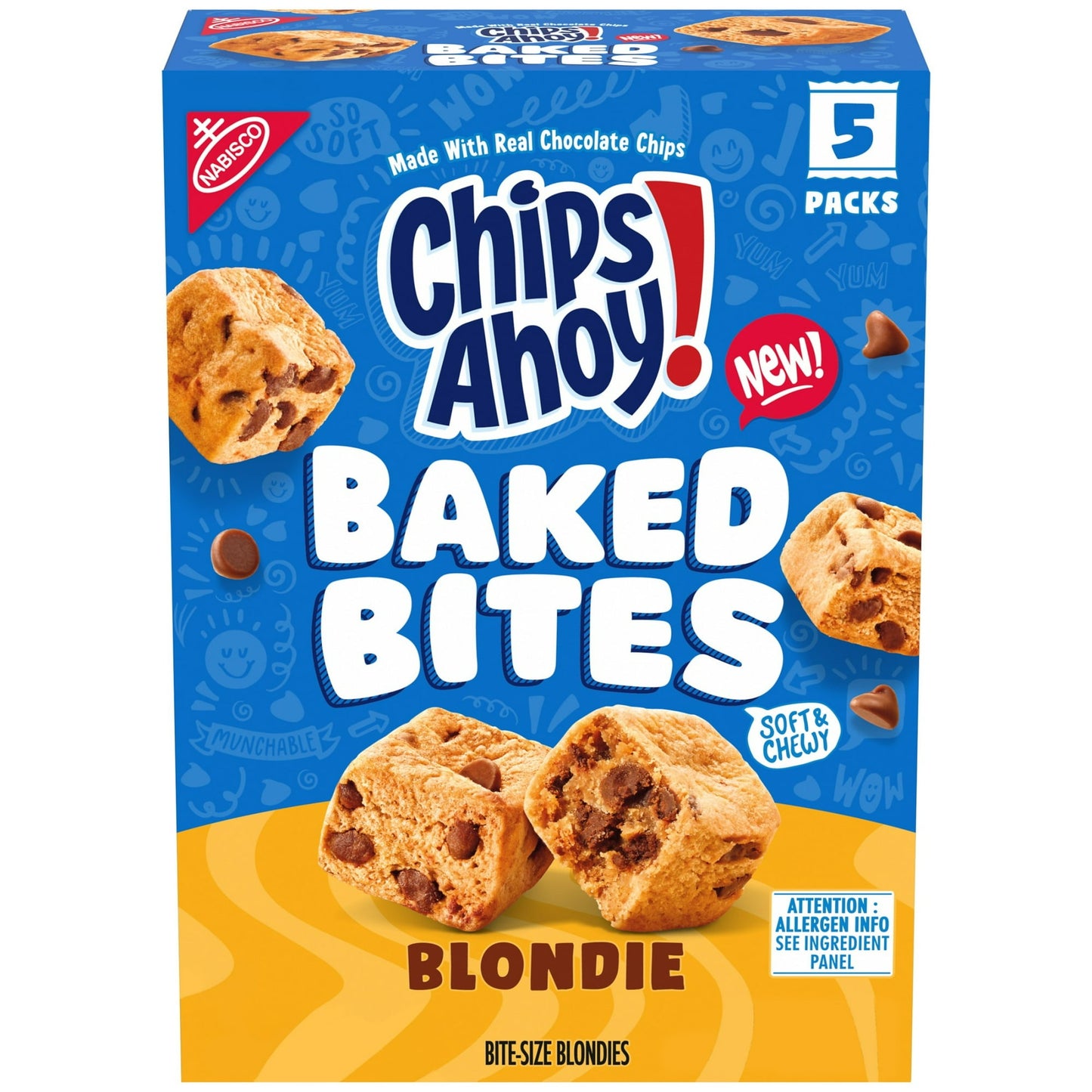 CHIPS AHOY! Chocolate Chip Cake Bites, Baked Blondie, 5 - 1.5 oz Packs Shelf Stable Cardboard Box, Pack of 2