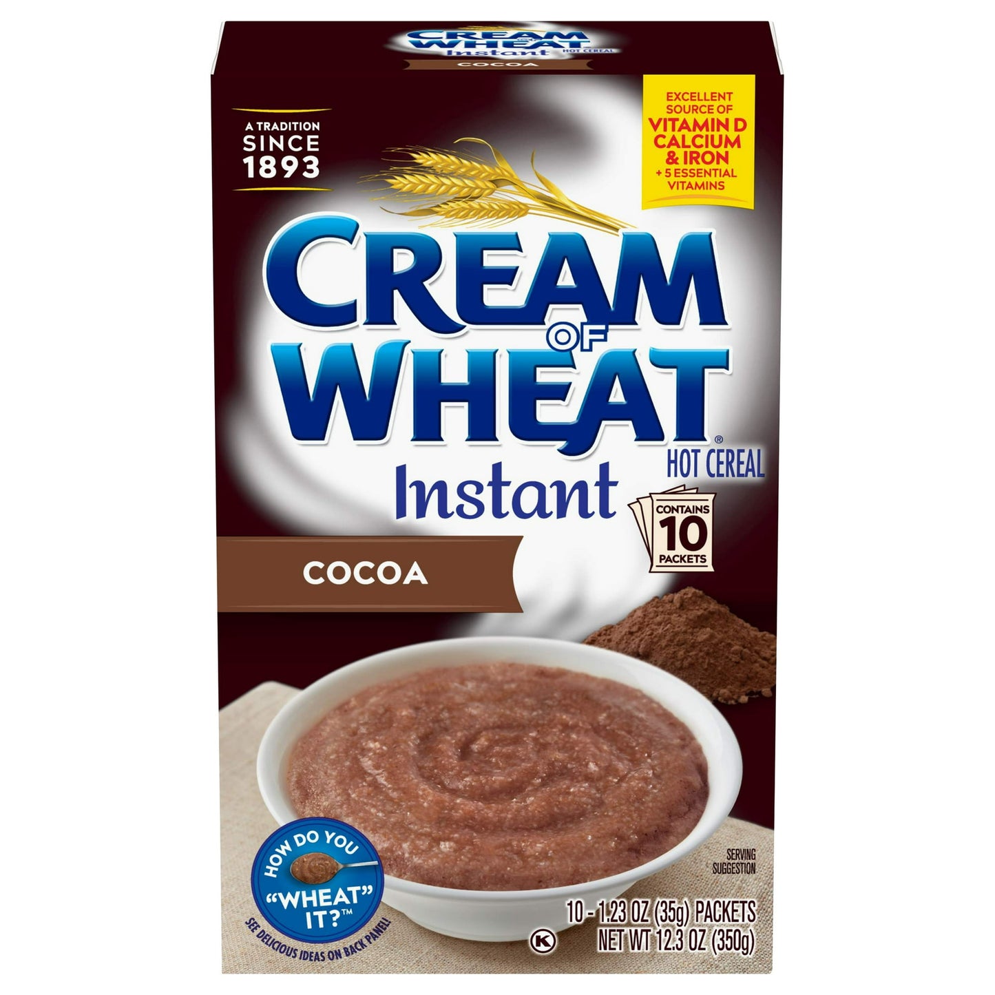 Cream of Wheat Instant Hot Cereal, Cocoa Flavor, Kosher, Shelf-Stable, 12.3oz, Pack of 4