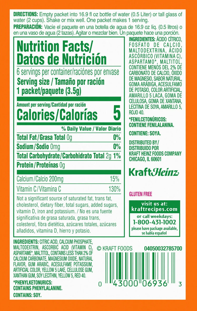 Tang Zero Sugar Orange Naturally Flavored Powdered Soft Drink Mix, 6 ct On-the-Go Packets (Pack of 5)
