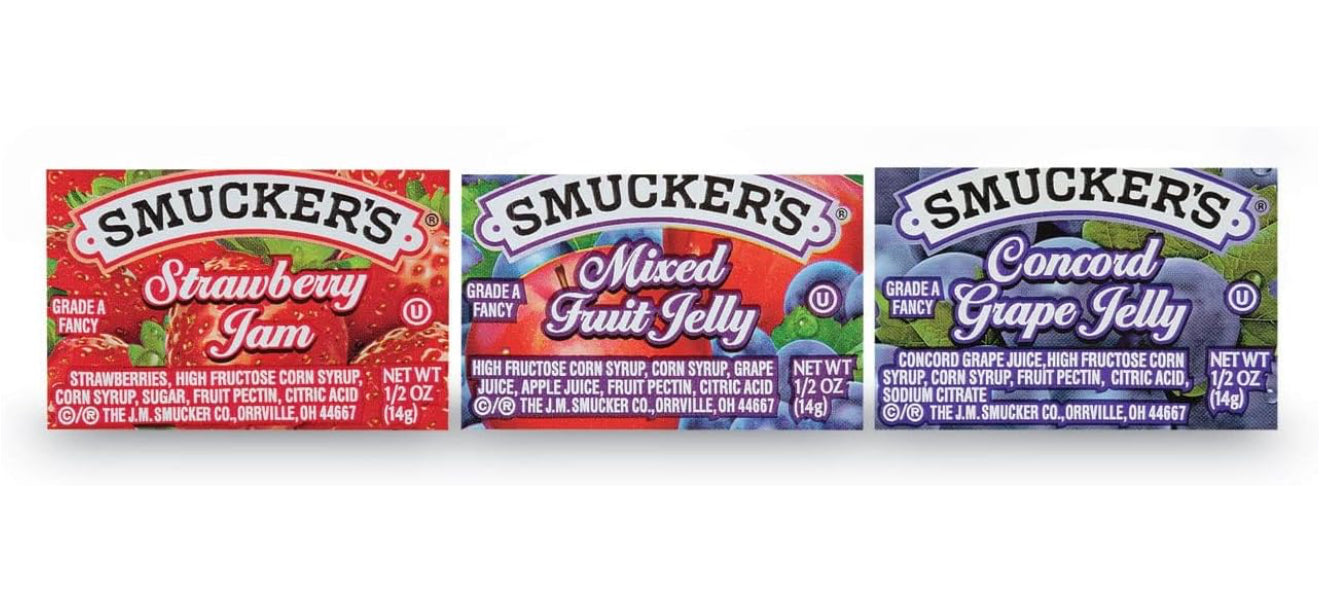 Smucker's Strawberry Jam, Mixed Fruit and Concord Grape Jelly Assortment, (0.5 Ounce) 200 Count