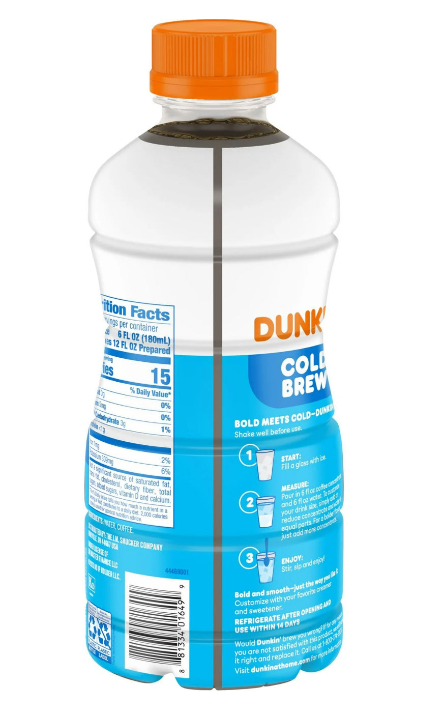 Dunkin Black Cold Brew Coffee Concentrate, 31 Oz. (Pack of 2)