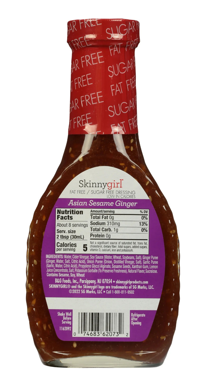 Skinnygirl, Fat-Free, Sugar-Free Asian Sesame Ginger Salad Dressing, 8 fl oz (Pack of 4)