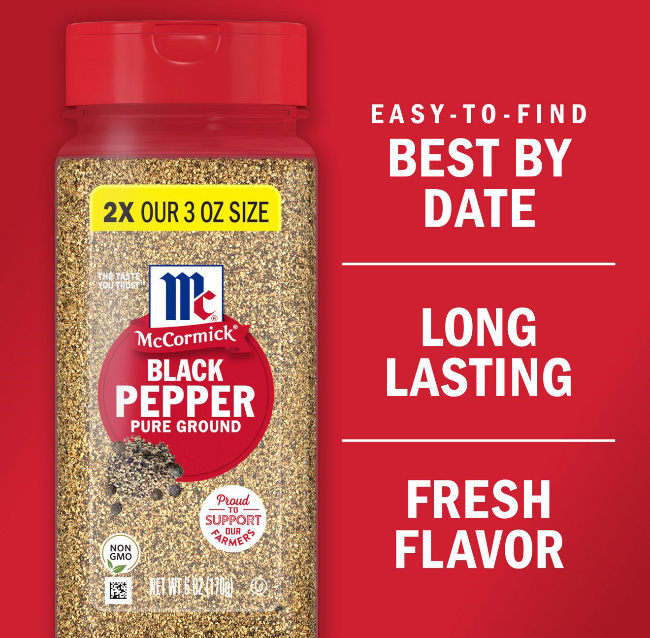 McCormick Pure Ground Black Pepper, 6 oz (Pack of 2)