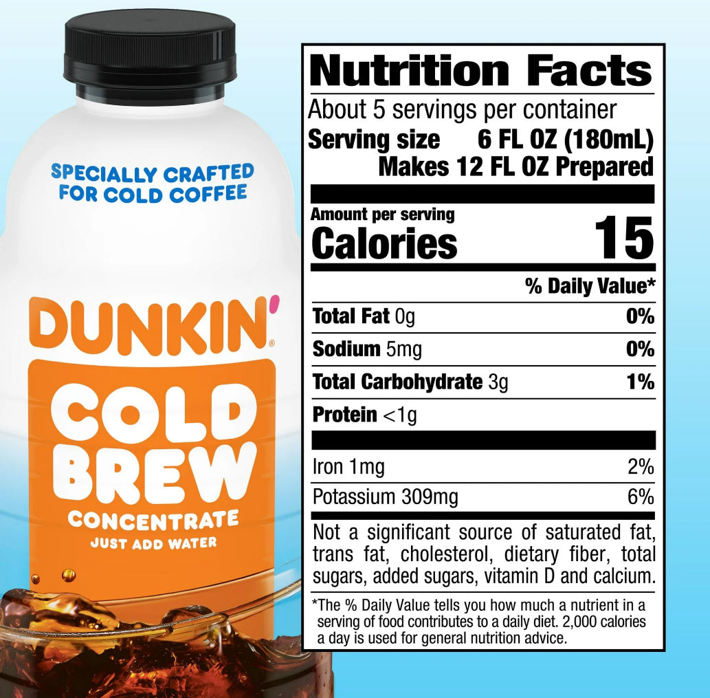 Dunkin Black Cold Brew Coffee Concentrate, 31 Oz. (Pack of 2)