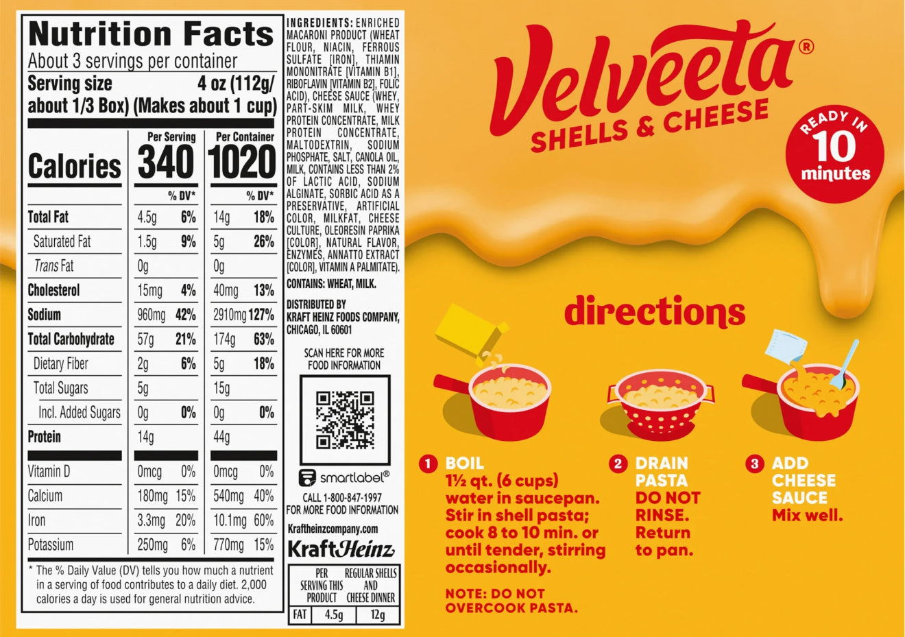 Velveeta Shells and Cheese Mac N Cheese Dinner with 2% Milk Cheese, 12 oz Box (Box of 4)