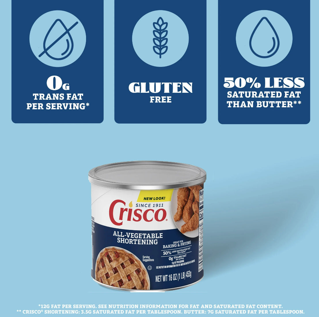 Crisco All Vegetable Shortening 16 Oz (Pack of 3)