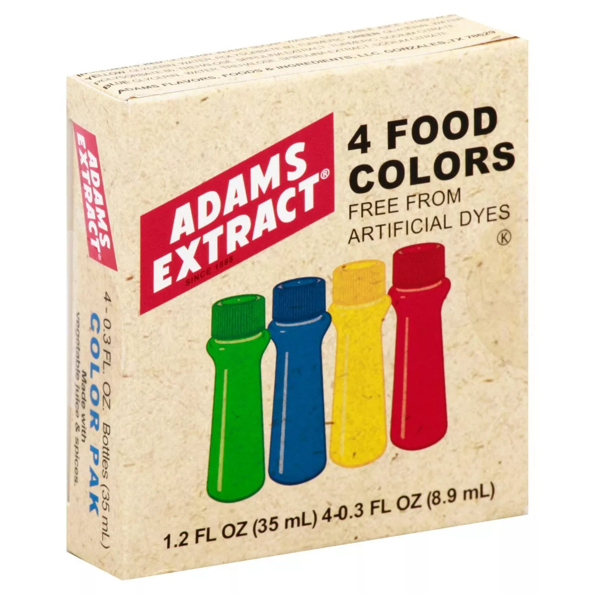 Adams Extract 4 Natural Food Colors, 1.2 fl oz
