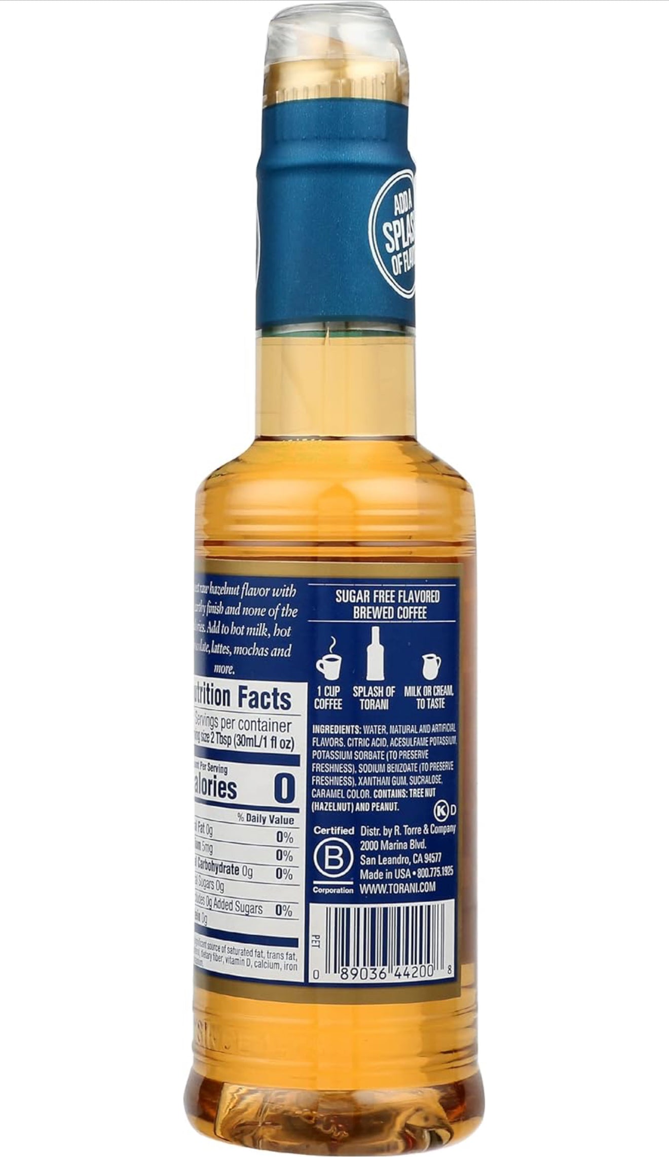 Torani Sugar Free Syrup, Classic Hazelnut, 12.7 (Pack of 4)