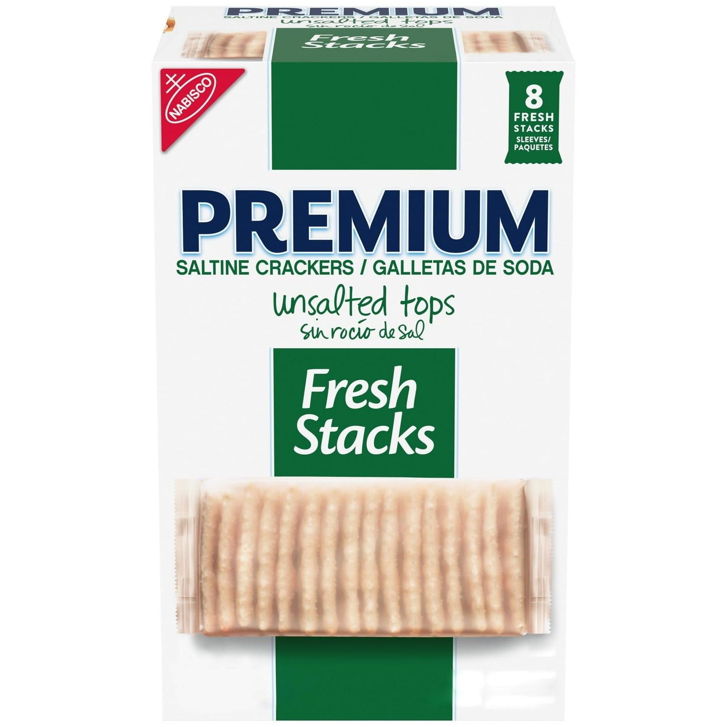 Premium Fresh Stacks Unsalted Tops Saltine Crackers, Travel Snacks, 14.2 oz (8 Multi Snack Packs) (Pack of 4)