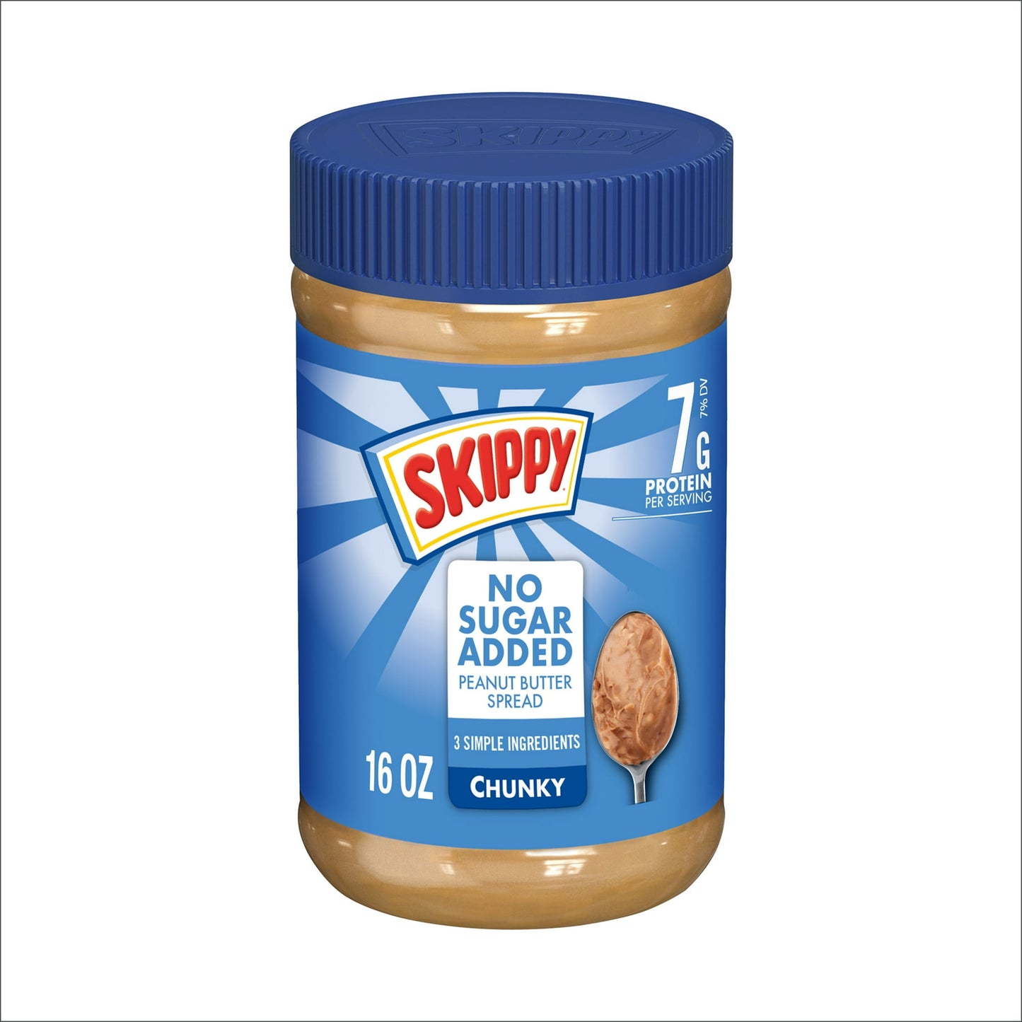 SKIPPY Chunky Peanut Butter Spread No Sugar Added, 7 g Protein Per Serving, Shelf-Stable, 16 oz Plastic Jar, Pack of 2