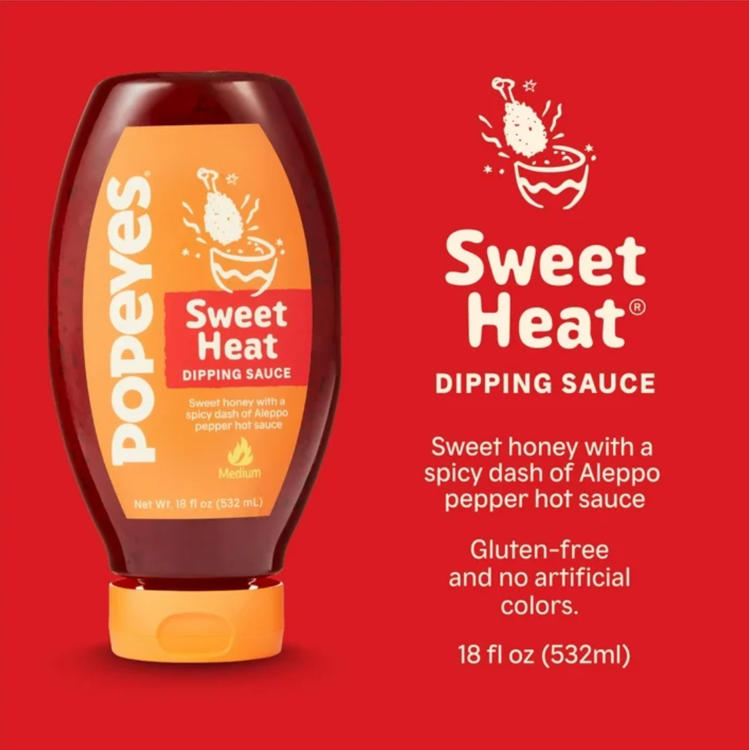 Popeyes Louisiana Kitchen Sweet Heat Dipping Sauce, 18 oz Bottle (Pack of 2)