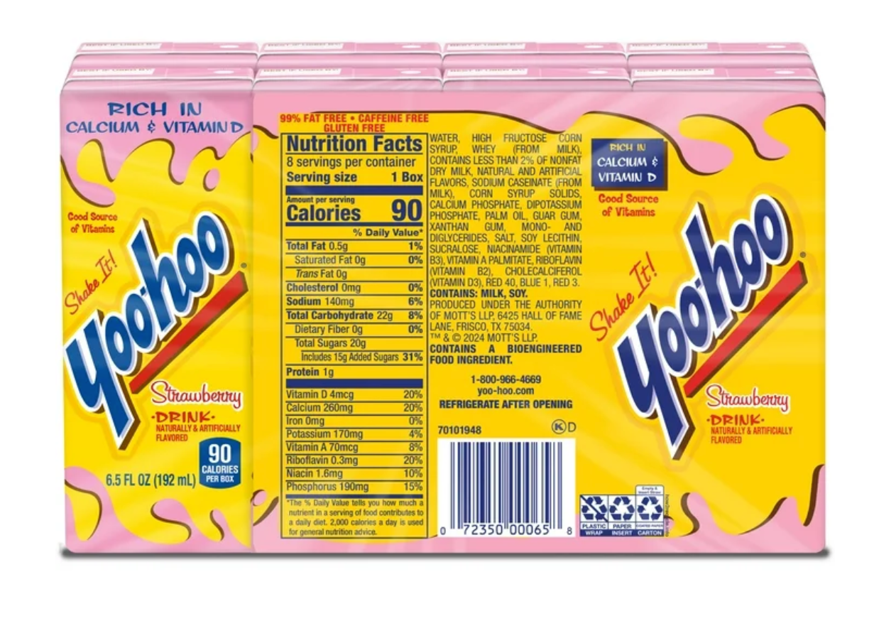 Yoo-hoo Strawberry Drink, 6.5 fl oz, 8 Pack Boxes