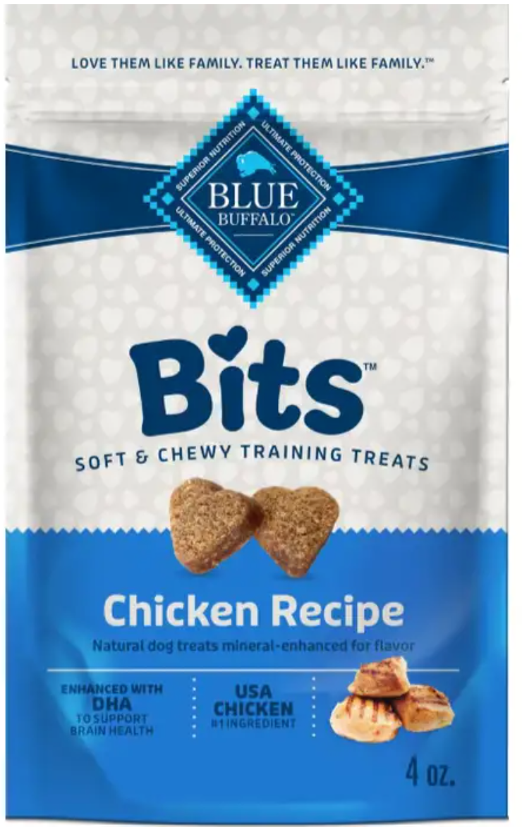 Blue Buffalo Bits Soft Dog Treats for Training, Enhanced with DHA, 4oz. Bag (Pack of 2)